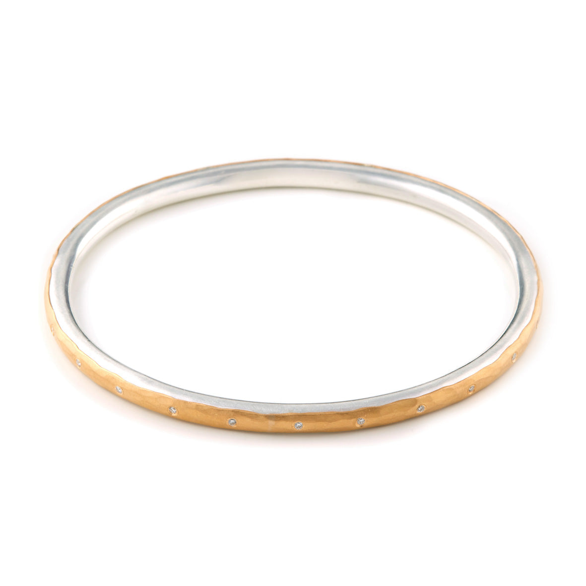 4mm Silver and Gold with 23 Diamonds Bangle – malcolm betts